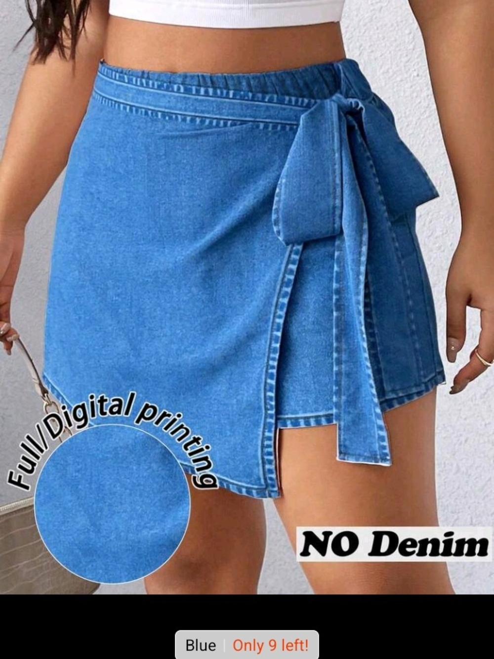 SHEIN Blue Wrap-Style Mini Skirt with Side Bow